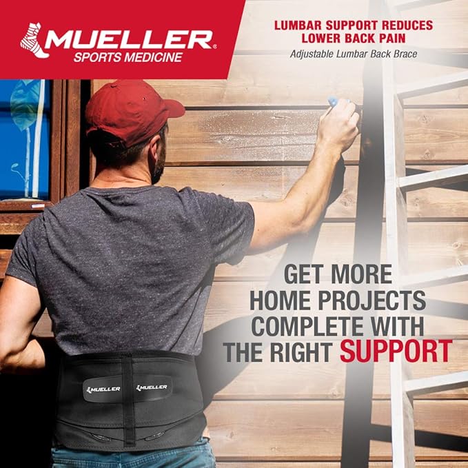MUELLER Sports Medicine Adjustable Lumbar Back Brace with Removable Pad, Back Pain Relief Support for Men and Women, Ideal for Upper and Lower Back Pain, Sciatica, Scoliosis, Black, Plus Size