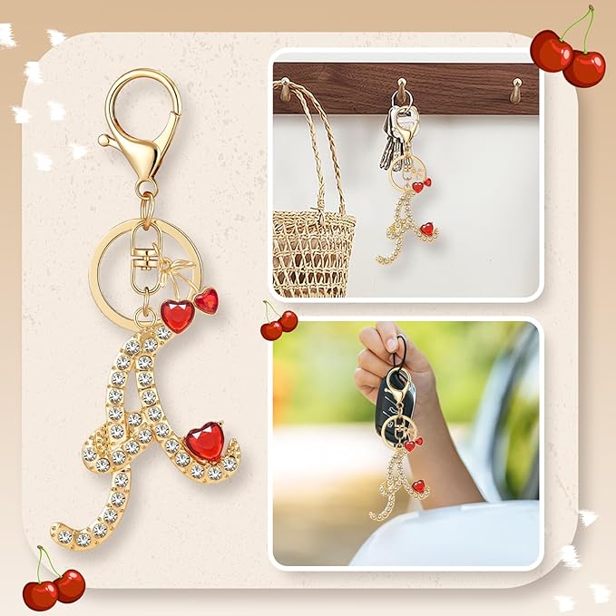 Gold Plated Alphabet Initial Letter Keyring Keychain for Women Girls Crystal Key Chains for Wallet Backpack Bag Charm