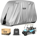 10L0L Golf Cart Cover 2/4/4+2 Passenger for Yamaha EZGO Club Car, Heavy Duty 420D Waterproof Windproof Durable Polyester Golf Cart Cover with 3 Zipper Doors for All-Weather Protection (Black/Silver)