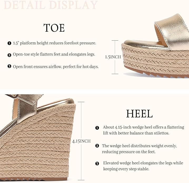VICKI·VICKI Wedges for Women Platform Sandals Wedge Heels for Sandals Comfortable Summer Espadrille Shoes Ankle Strap&Open Toe