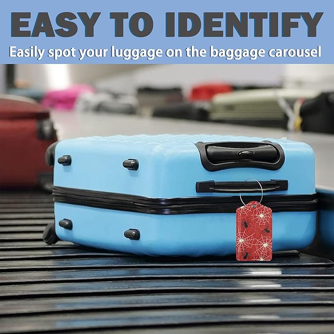 Set of 3 Luggage Tags,Spider Leather Suitcases Tag Identifiers with Privacy Name Address Labels & Durable Steel Loop for Women Men Travel