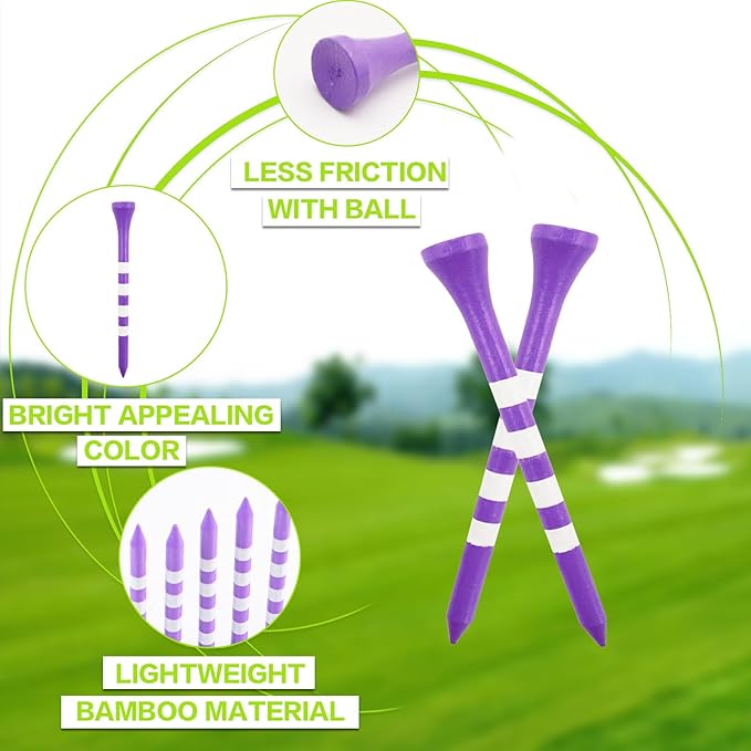 FINGER TEN Golf Tees Wood 3 1/4 2 3/4 Inch Value 50/120 Count, Durable Tees with Bright Colored Stripes for Consistent Height, 70mm 83mm Long Tees Ideal for Golfers