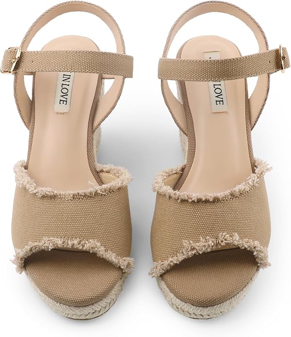 JOY IN LOVE Platform Wedge Sandals for Women 4IN Espadrille Wedge Heels Ankle Strap Sandals