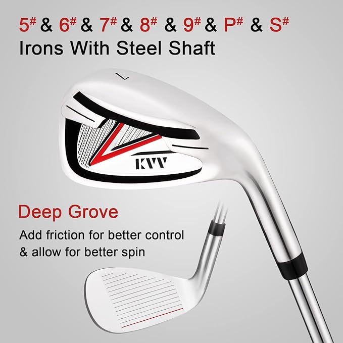 KVV Men's Golf Clubs Package Set, 11-Club Complete Set with/Without Stand Bag/7-Piece Irons (5~P#), Right Handed/Left Handed