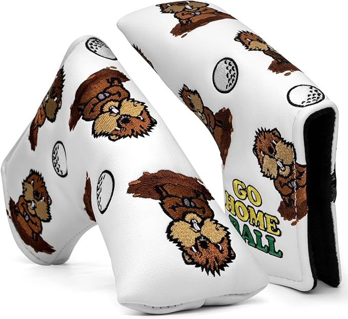 Barudan Golf Putter Head Cover Magnetic Blade Putter Cover Headcover Gopher Headcover Golf Gift for Husband or Dad (White)