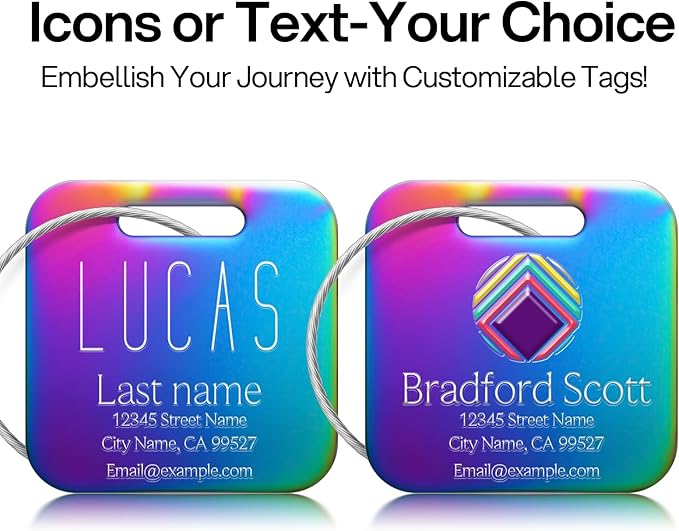 Personalized Luggage Tags - Custom Photo Metal Luggage Tags for Suitcases, Backpacks and Bags with Your Personalized Photo Club Logo Text (Square-Nebula)