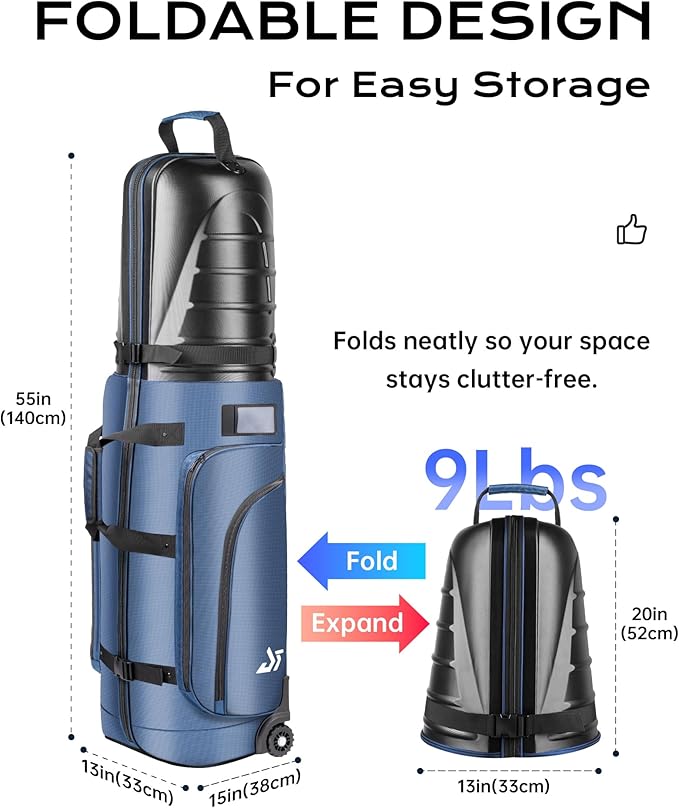 Golf Travel Bag with Hard Shell ABS Top - 1680D Heavy Duty Oxford Foldable Golf Club Travel Cover Case for Airlines with Wheels, Lockable Zippers & Reinforced Base