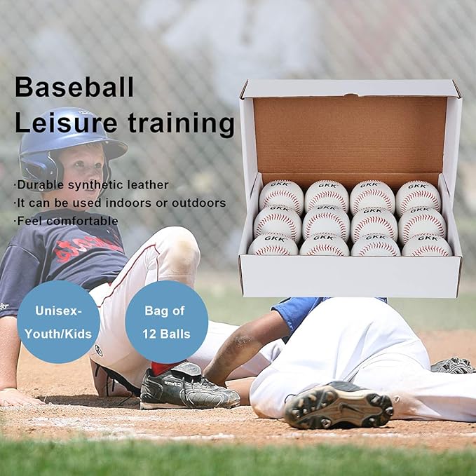 GKK Baseball 12 Pack Balls Training Baseballs 9 inch TeeBall Safety Baseballs for Youth/Adult Baseball Soft Toss, Batting, Fielding, Hitting, Pitching, Practice(One Dozen)