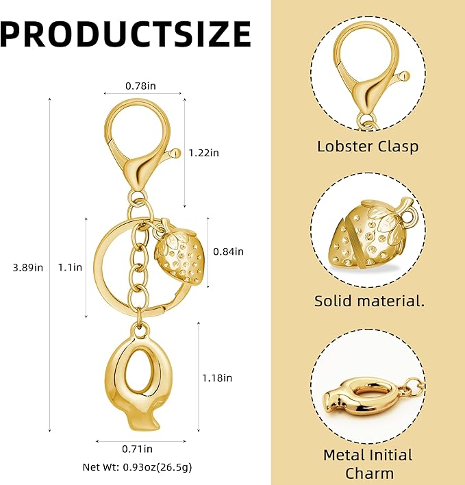 Gold Bubble Heart, Cherry, Bow & More Designs Letter Initial Keychain Bag Charms – Cute Purse Charms for Handbags