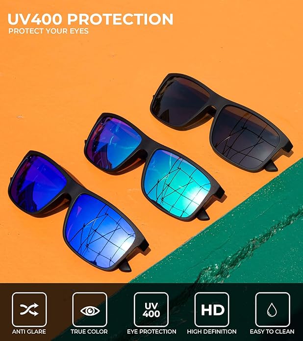 KALIYADI Polarized Sunglasses for Men and Women, Mens Sun Glasses with UV Protection for Driving Fishing Golf (3 Packs)