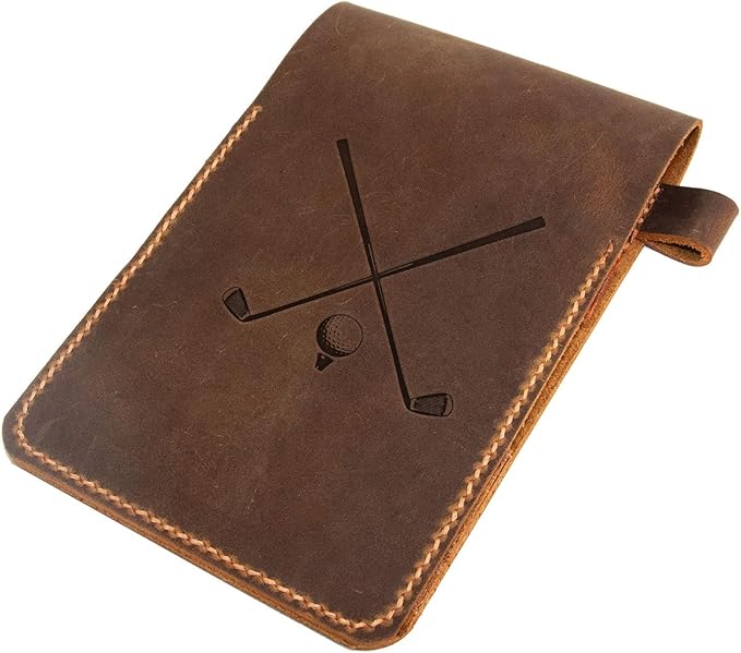 Golf Scorecard Holder Leather Hand Stitched, Yardage Book Holder, Golfers Gift, Gift for Him, Gift for Dad, Leather Golf Gifts (Brown)