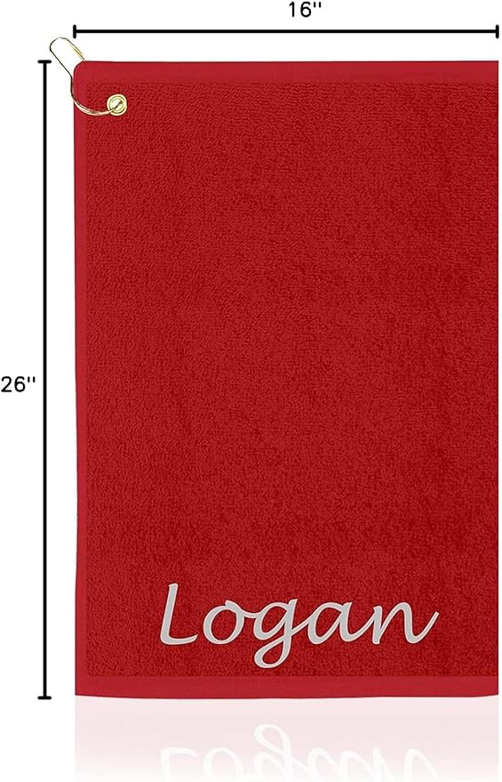 Personalized Passion Golf Towel with Embroidered Name - 16"x26" Customized Golf Towels with Clip - Soft and Highly Absorbent Plush Velour - Easily Wipes Away Sweat & Dirt - Gift for Golfers - Burgundy