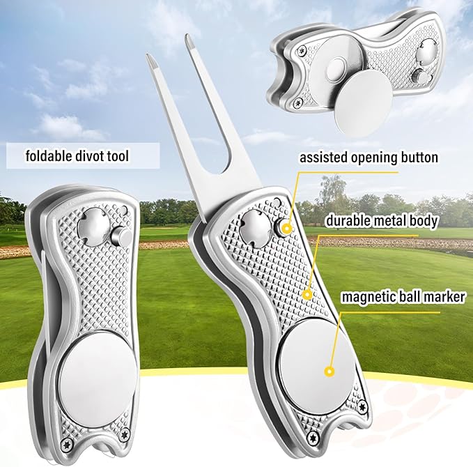 Liliful 12 Pcs Golf Accessories Kit, Include Golf Ball Bag with Hook Towel Tees Magnetic Ball Marker Divot Tool Cleaner Brush for Women Man Gifts