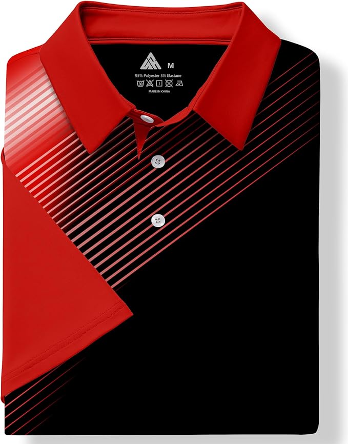 JACKETOWN Mens Polo Shirts Short Sleeve Print Dry Fit Performance Moisture Wicking Casual Collared Golf Shirts