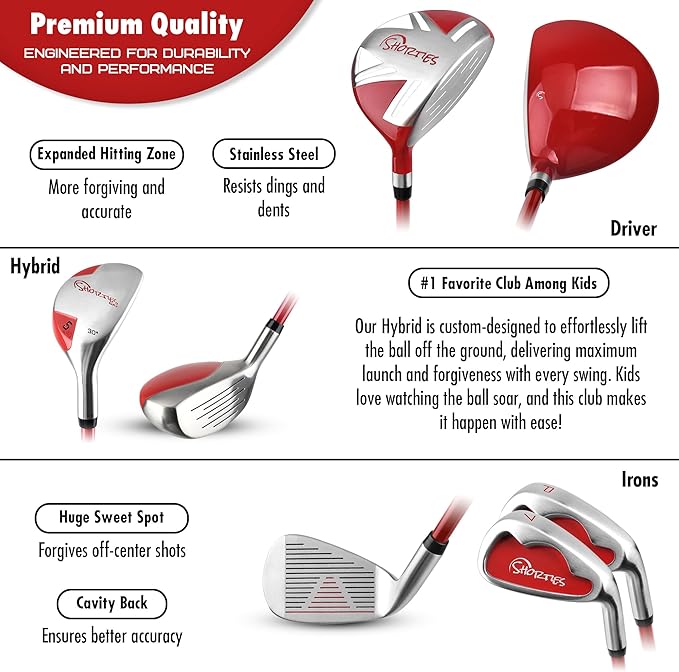 Shorties Golf - Kids Golf Club Set | Perfect for Toddler Golfers and Kids 34"-38" Tall | EasyCarry Stand Bag | Driver, 7-Iron, Putter, Headcover, and Rain Cover