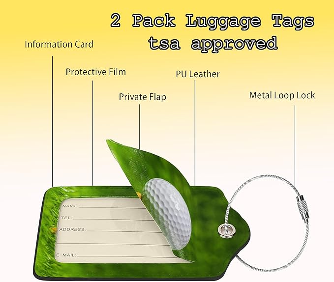Luggage Tags for Suitcase 2 Pack Golf Ball Luggage Tag with Privacy Flap Name ID Label and Metal Loop for Women Men Teens Travel