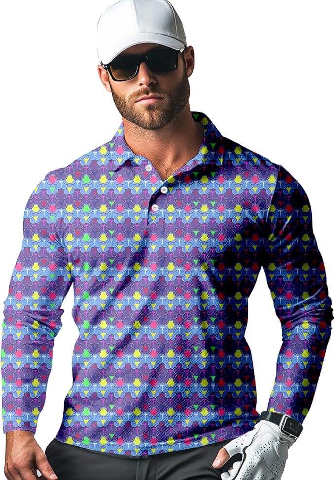 Men's Long Sleeve Golf Shirt Quick Dry 3 Button Work Fishing Outdoor Casual Collar Shirt