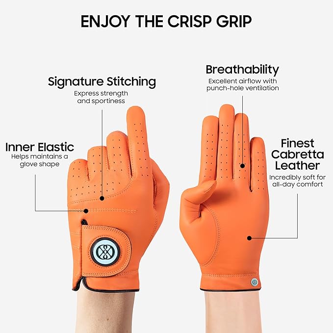 CLAPLEY Men’s Golf Glove – Premium Cabretta Leather with Magnetic Ball Marker, Breathable Design, Good Elasticity, Precious Gift for Golfers, Super Soft Feel, Left and Right Hand, Secure Fit