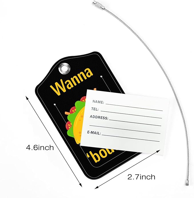 2 Pack Luggage Tags for Suitcase,Mexican Taco PU Leather Luggage Tags with Privacy Cover Name Address Labels and Steel Ring,Creative Travel Accessories for Men and Women