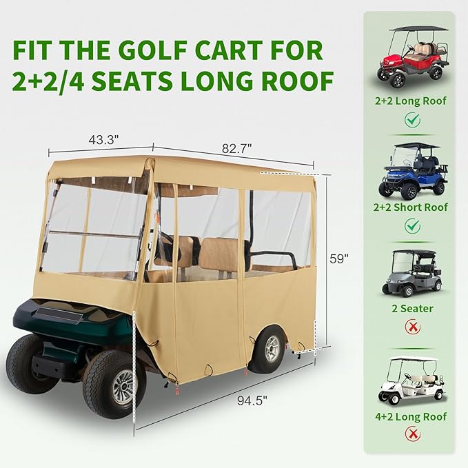 Tecoom Golf Cart Enclosure 2/4/6 Passenger, Golf Rain Cover 600D Waterproof Snowproof, Door Zippers, Clear Windows and Windproof Hooks, Universal Fit for EZGO, Yamaha, Club Car