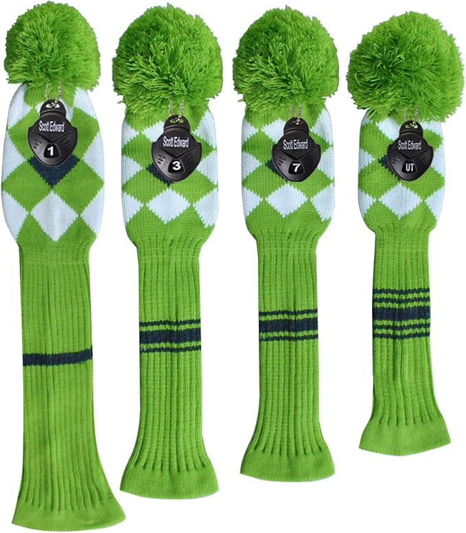 Scott Edward Knit Wood Golf Club Head Covers 4 Pieces Knitted Item Fit Over Well Driver Wood(460cc) Fairway Wood and Hybrid(UT)