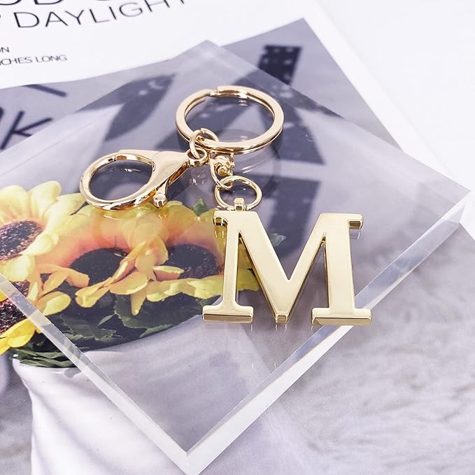 LAXPICOL Gold Letter A-Z Keychain for Women Bag Charms Purse Charms For Handbags Metal Alphabet Initial Letter Keychain