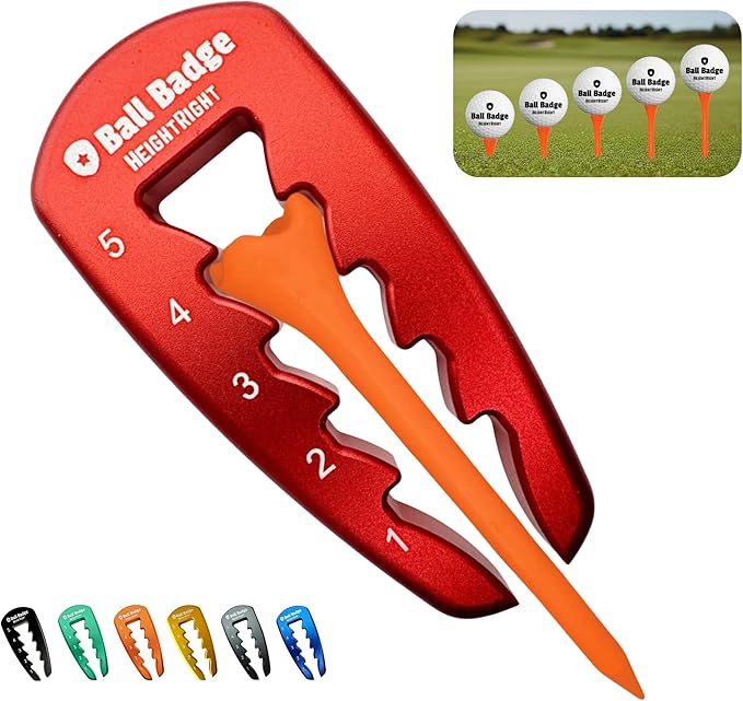 Ball Badge HeightRight Adjustable Golf Tee Height Tool – Precision Tee Height Setter for Consistent Swings, Durable Aluminum Design, Easy-to-Use Golf Training Aid