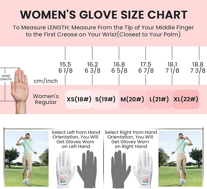 Golf Gloves Women Left Right Handed Golfer Rain Grip Hot Wet All Weather 2 Pack or 1 Pair, Womens Golf Glove Breathable Flexible Mesh for Ladies in Pink White