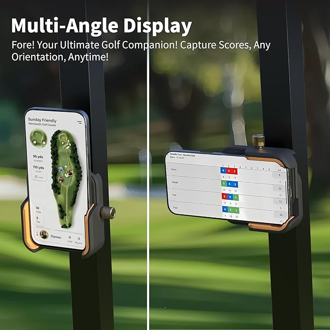 【2025 Upgraded】Full Metal Magnetic Golf Cart Phone Holder – Premium Golf Gift for Men, Compatible with EZGO, Club Car, Yamaha | Strong N52 Magnets | 360° Rotation | Works with iPhone, Samsung& More