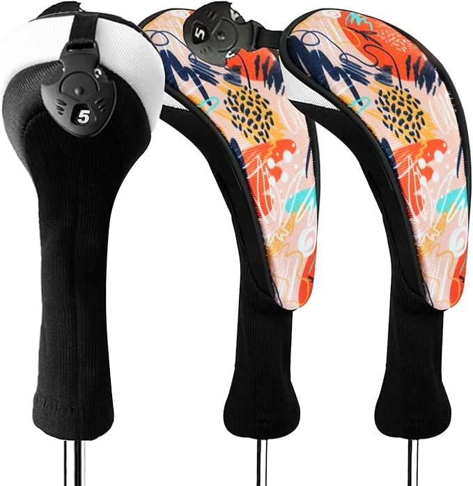 FINGER TEN Golf Club Head Covers Woods Hybrids 1/2/3/4 Pack, Headcovers Men Women 3 5 7 X with Interchangeable Number Tag, Fit All Wood Hybrid Clubs