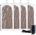 Hanging Vacuum Storage Bags with Electric Pump, 4 Pack (53 x27.5 inch), Vacuum Seal Bags for Clothing, Garment Storage for Short Jacket, Suits, Dresses, Closet Organizer Space Saving