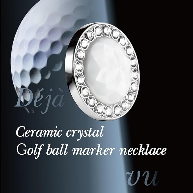 Golf Ball Marker with Ceramic Crystal Ball Marker Necklace (20mm Small Size) Gifts Accessories Women Golfers