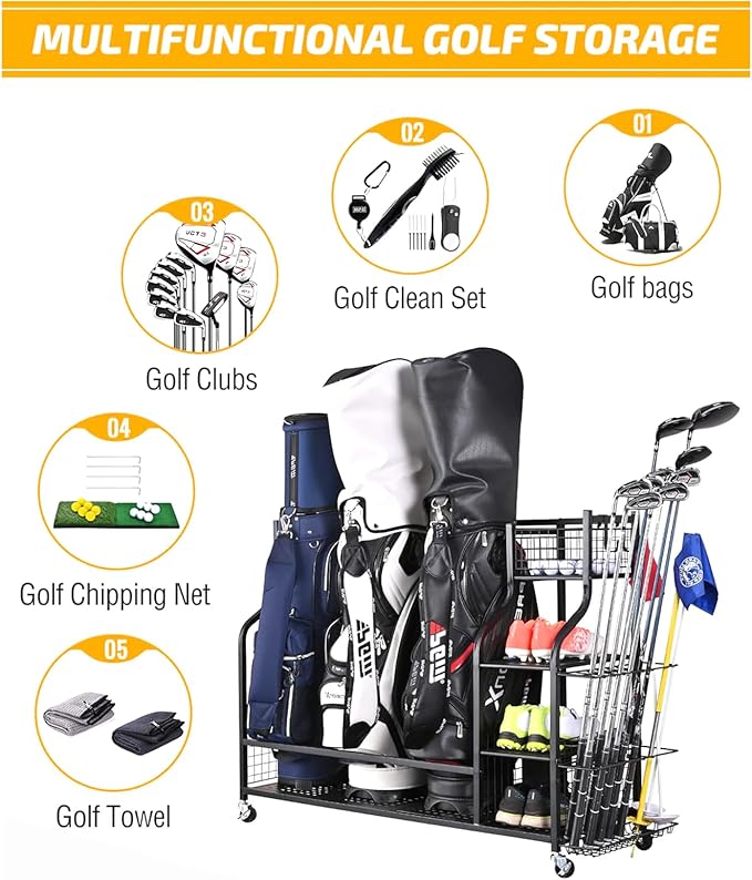 Hcduvso 4 Golf Bag Organizer Garage Storage, Golf Storage Stand for Golf Bag Accessories, Golf Bag Storage Stand and Other Golfing Equipment Rack, Extra Storage Rack for Golf Clubs