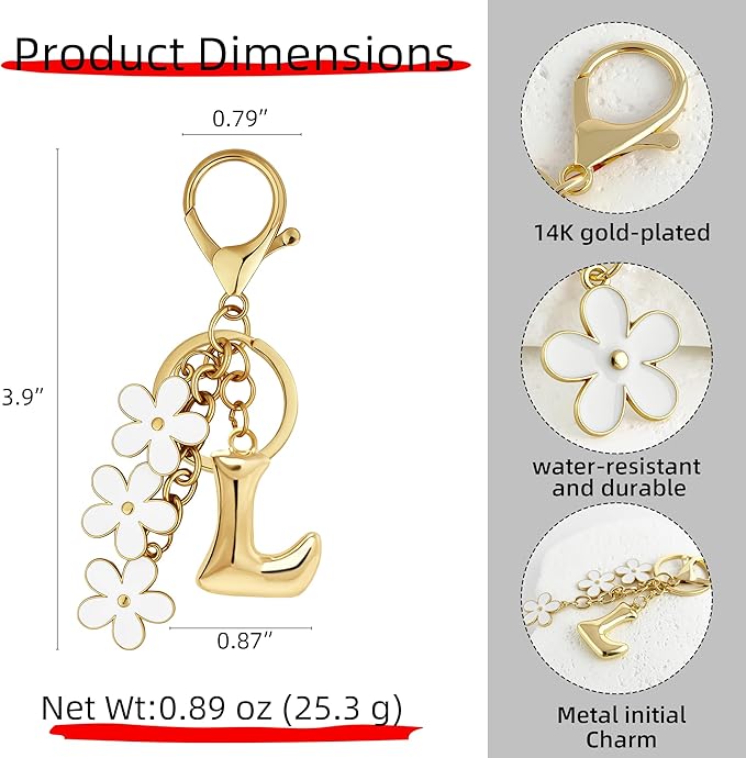 Gold Bubble Heart, Cherry, Bow & More Designs Letter Initial Keychain Bag Charms – Cute Purse Charms for Handbags