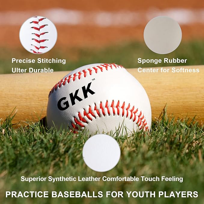 GKK Baseball 12 Pack Balls Training Baseballs 9 inch TeeBall Safety Baseballs for Youth/Adult Baseball Soft Toss, Batting, Fielding, Hitting, Pitching, Practice(One Dozen)