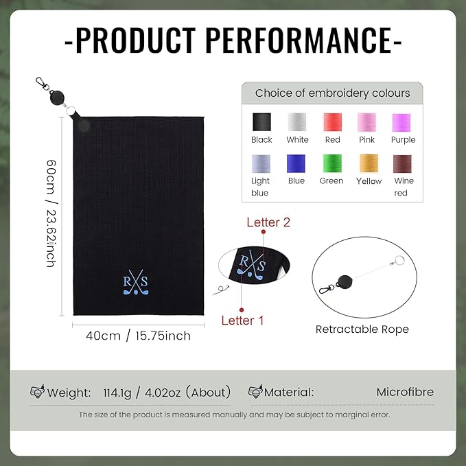 Personalized Golf Towel Custom Golf Towels for Golf Bags with Embroidery Initial Name Magnetic Golf Towel Microfiber Golf Towels with Clip Gifts for Golfers Men Women 16"x 24" (Black)