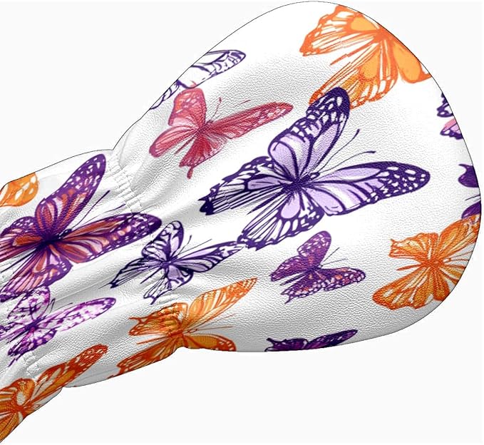 Funny Butterfly Colorful Golf Head Covers for Driver, Fairway, Hybrid & 3 Wood Premium PU Leather with Soft Velvet Lining Waterproof & Scratch-Resistant Unique Golf Gift for Men & Women