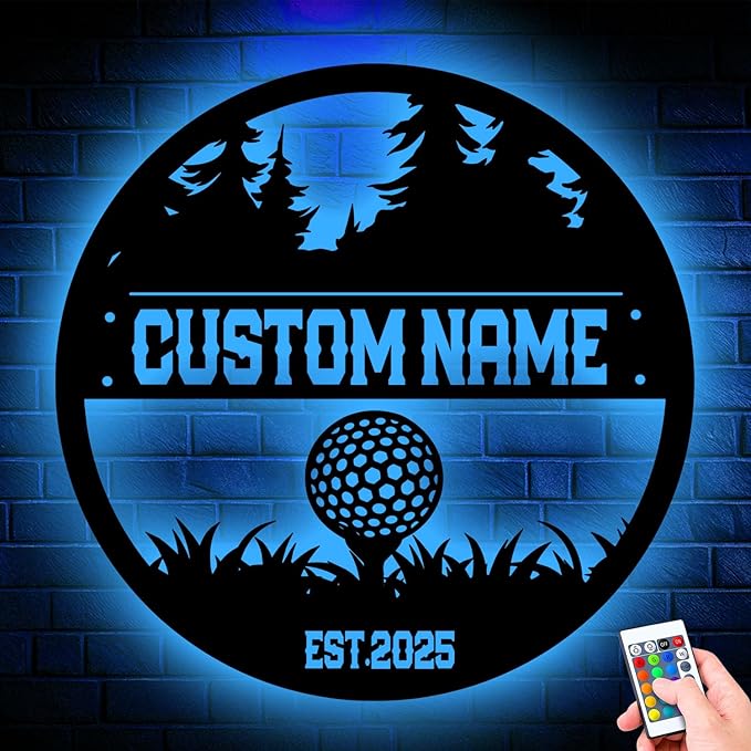 Custom Golf Player Metal Sign, Personalized Wall Art with LED Lights, Unique Home Decor Gift for Golf Enthusiasts, Stylish Hanging Decoration for Offices or Man Caves