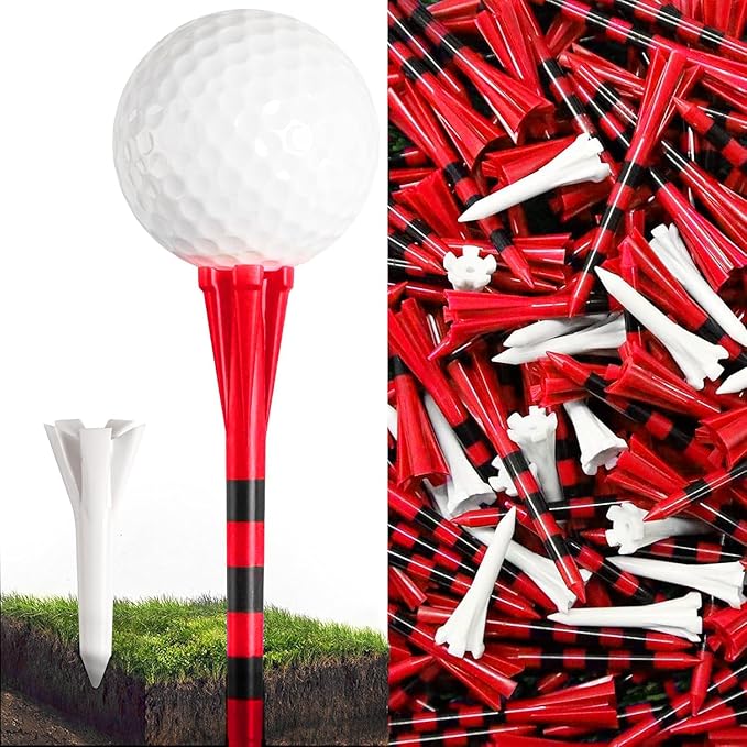 FINGER TEN Unbreakable Golf Tees Plastic 80 3 1/4" or 2 3/4" Driver Tees with 20 1 1/2" Iron Tees Assorted Pack, Low Resistance & Consistent Height Long Short Tees with Bright Colors