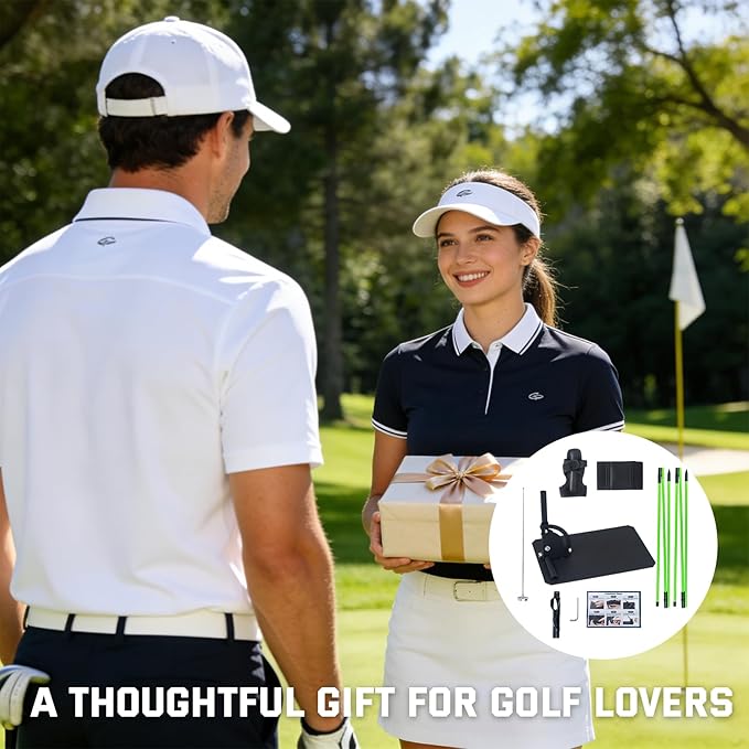 Golf Swing Correction Training Kit – Grip Alignment Trainer, Telescopic Swing Direction Indicator, Wrist & Arm Strap, Foldable Metal Angle Corrector & Dual Folding Alignment Sticks