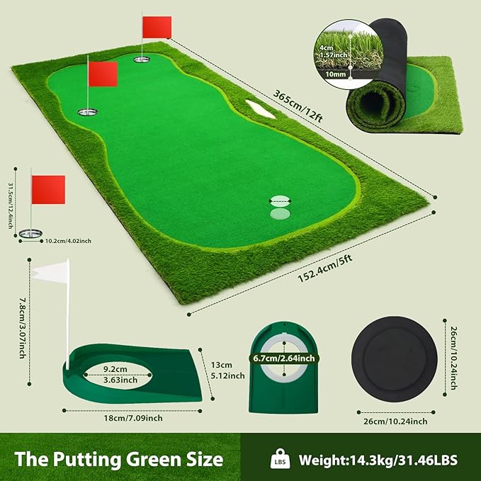 Nice C Putting Green Indoor, Putting Green, Golf Simulators for Home, Golf Putting Mat, Putting Mat Putting Green Outdoor, Challenge Putting Cup, 3 Holes, Flags, and Slope