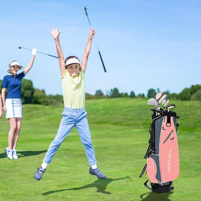 5/6 Pieces Kids Golf Club Set, Junior Golf Club Set Ages 4-12 Includes Stand Bag, 1# Drive, 5# Hybrid, 6/7#, 9/P# Irons and Putter Right Hand for Boys Girls