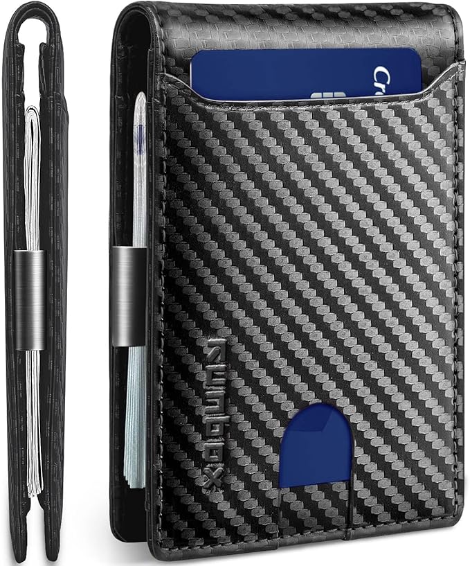 RUNBOX Money Clip Wallets for Men,Slim Leather Mens Bifold Wallet,RFID Blocking Front Pocket Wallet,Thin Credit Card Holder with Gift Box