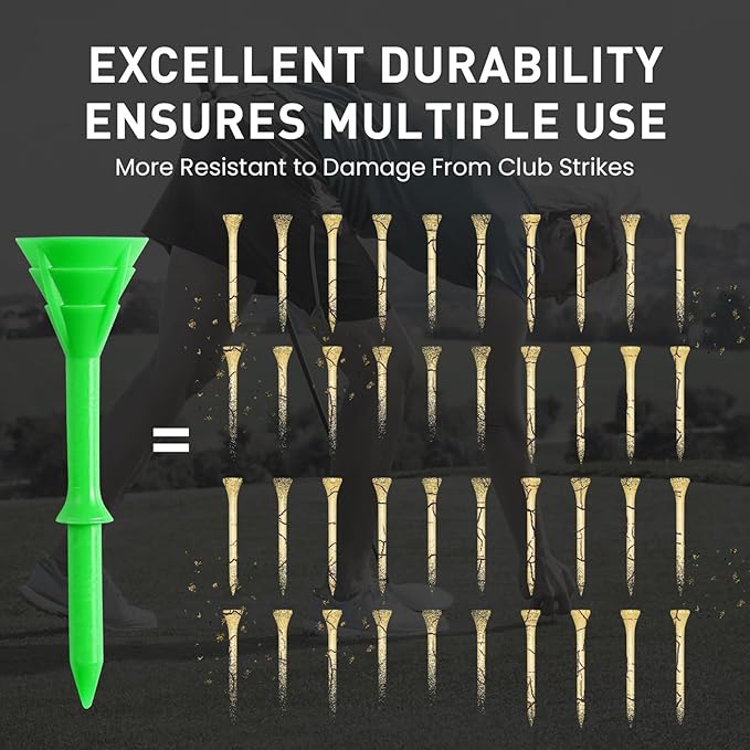 Golf Tees Plastic 3 1/4 inch Unbreakable 30 Pack with Pouch Bag, Durable Stable Available 83 mm Long Tee for Golfer Practice