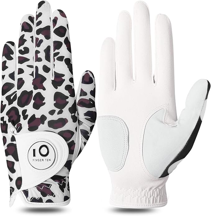 FINGER TEN Stylish Golf Gloves Women with Ball Marker 1 Pack for Left or Right Hand, Breathable Glove with Fashion Patterns for Ladies Right Left Handed Golfer