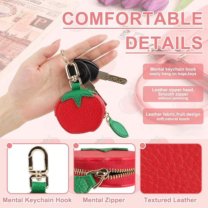 XSUIOY Orange Fruit Coin Purse Keychain Bag Charm, Mini Leather Coin Purse & Pouch Airtag Holder Keychain, Kawaii Bag Charms for Handbag, Tote, Keys, Airtag, Gifts for Girls & Women