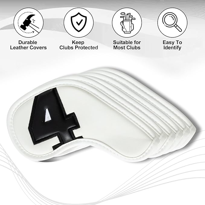 Golf 10pcs Thick Synthetic Leather Golf Iron Head Covers Set Headcover Fit All Brands Callaway Ping Taylormade Cobra Etc. Also Custom Name