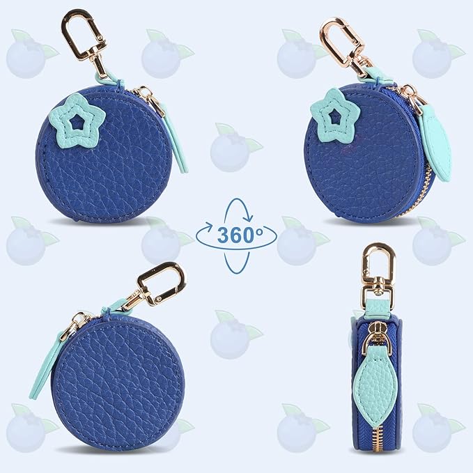 XSUIOY Orange Fruit Coin Purse Keychain Bag Charm, Mini Leather Coin Purse & Pouch Airtag Holder Keychain, Kawaii Bag Charms for Handbag, Tote, Keys, Airtag, Gifts for Girls & Women