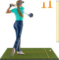 Goplus Golf Mat, 5x3ft/5x4ft Golf Hitting Mat 20/25/27/32mm Thick w/2 Alignment Sticks & 2 Golf Tees, Portable Artificial Turf Grass Training Mat Practice for Indoor Outdoor
