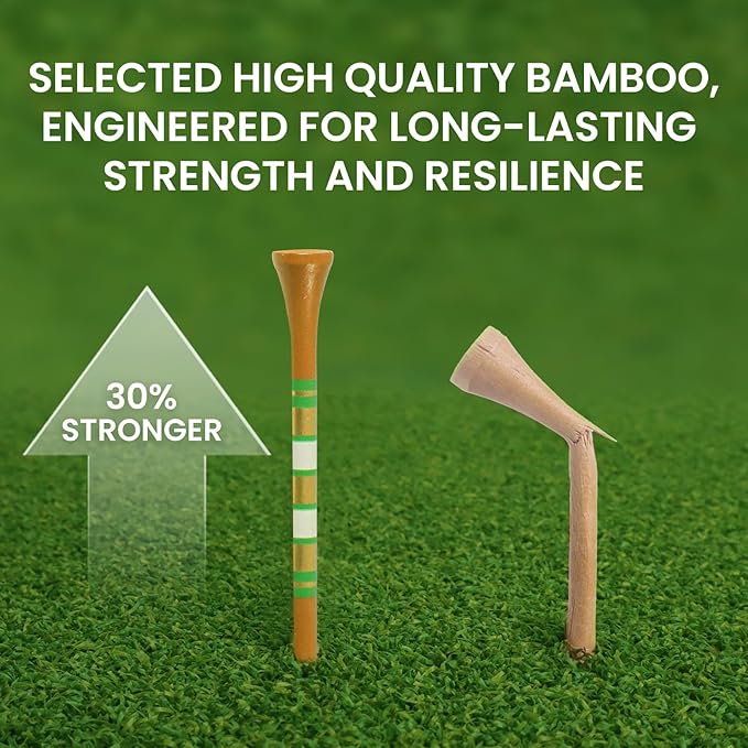 Premium Bamboo Wood Golf Tees Unique Box Design 18-Pack Per Box Value 18/72/180 Pack, Wooden Tees in 2 3/4" 3 1/4" Durable for Golfers, USA Flag Design Pro Tee Choice